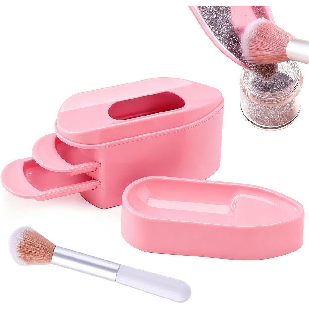 Furtherpretty 2 in 1 dip powder recycling tray system front view showing the pink plastic body and dusting brush.
