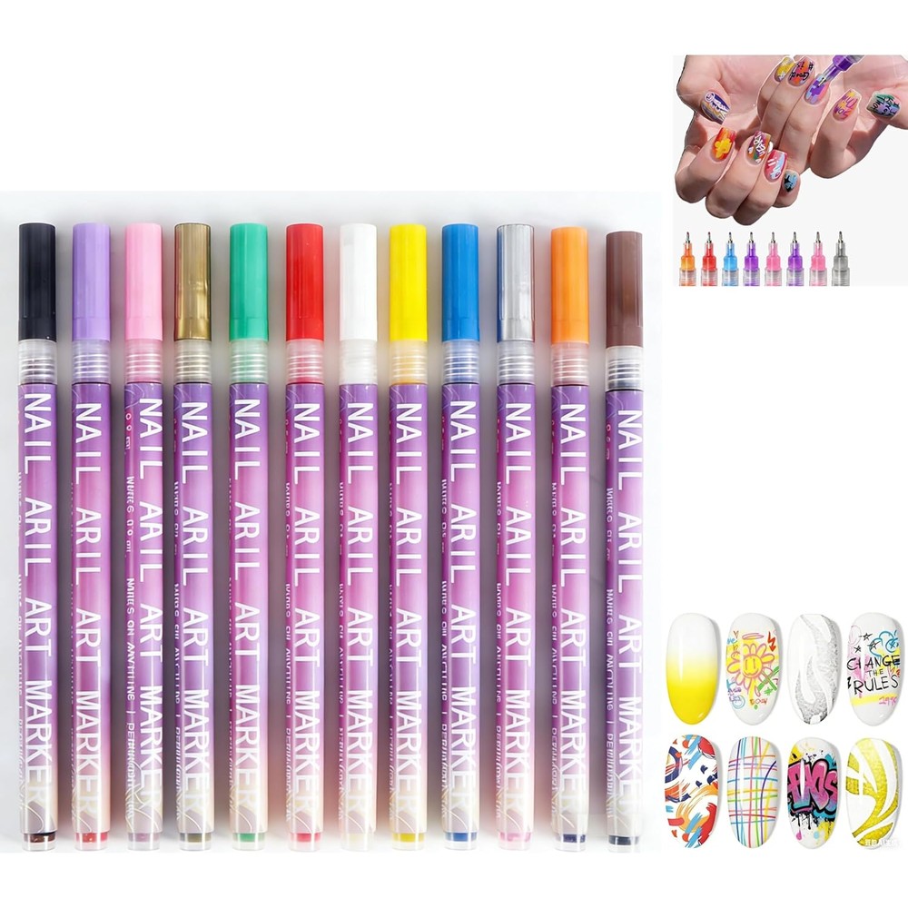 Generic nail art marker professional set front view showcasing twelve colorful pens
