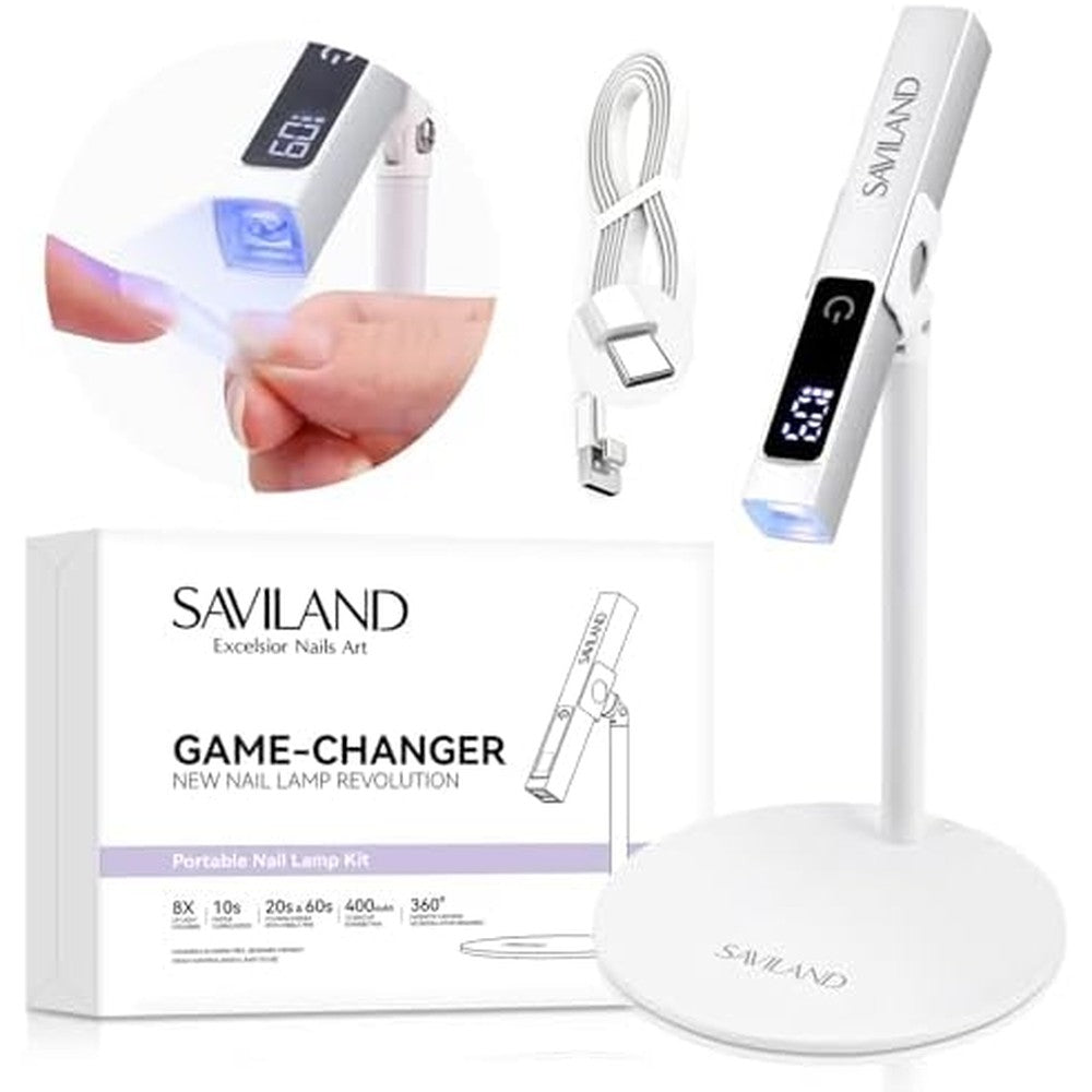 Saviland Portable LED UV Nail Lamp front view with magnetic stand