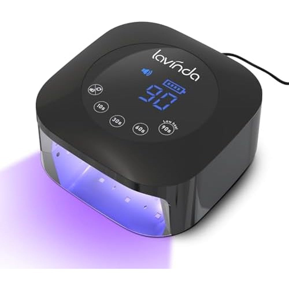 Lavinda UV LED Nail Lamp front view showing black matte finish and LCD screen