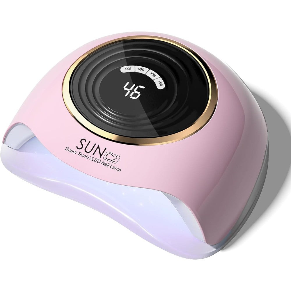 WEVILI 288W Professional UV LED Nail Lamp front view showing pink salon grade exterior and digital display screen.