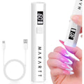 Makartt handheld UV nail lamp front view showcasing white cylindrical body and LCD display