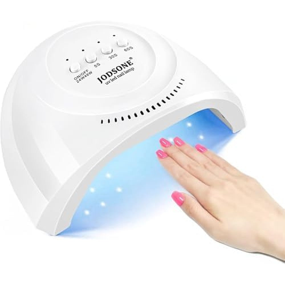 JODSONE UV LED Nail Lamp front view showing white contemporary design for gel polish curing.