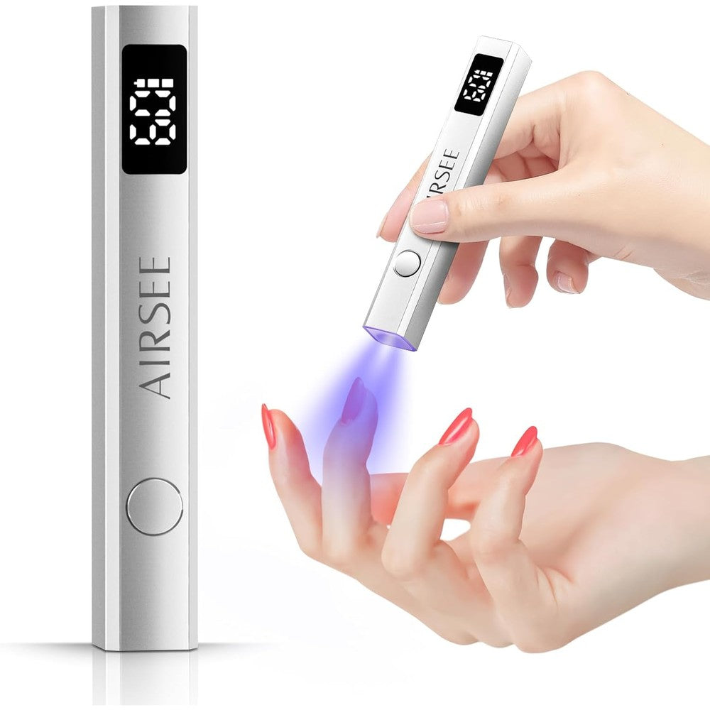 Airsee Cordless Mini Nail Lamp in silver front view.