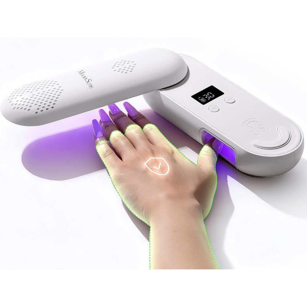 MelodySusie Plus20F Cordless UV Nail Lamp front view showcasing compact pink design
