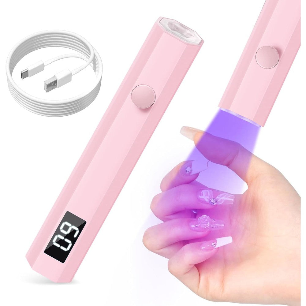 Mlogiroa UV Nail Light handheld portable pink LED lamp front view showing sleek ergonomic design.