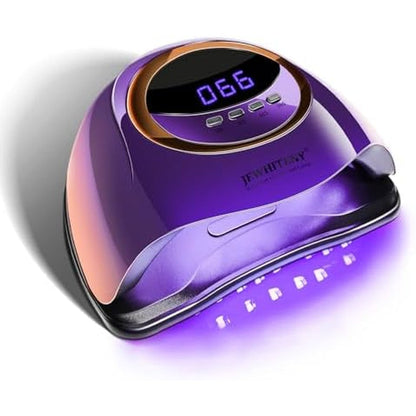 JEWHITENY Purple Fast UV Gel Nail Lamp Dryer front view showing the metallic purple finish and digital LCD display screen.