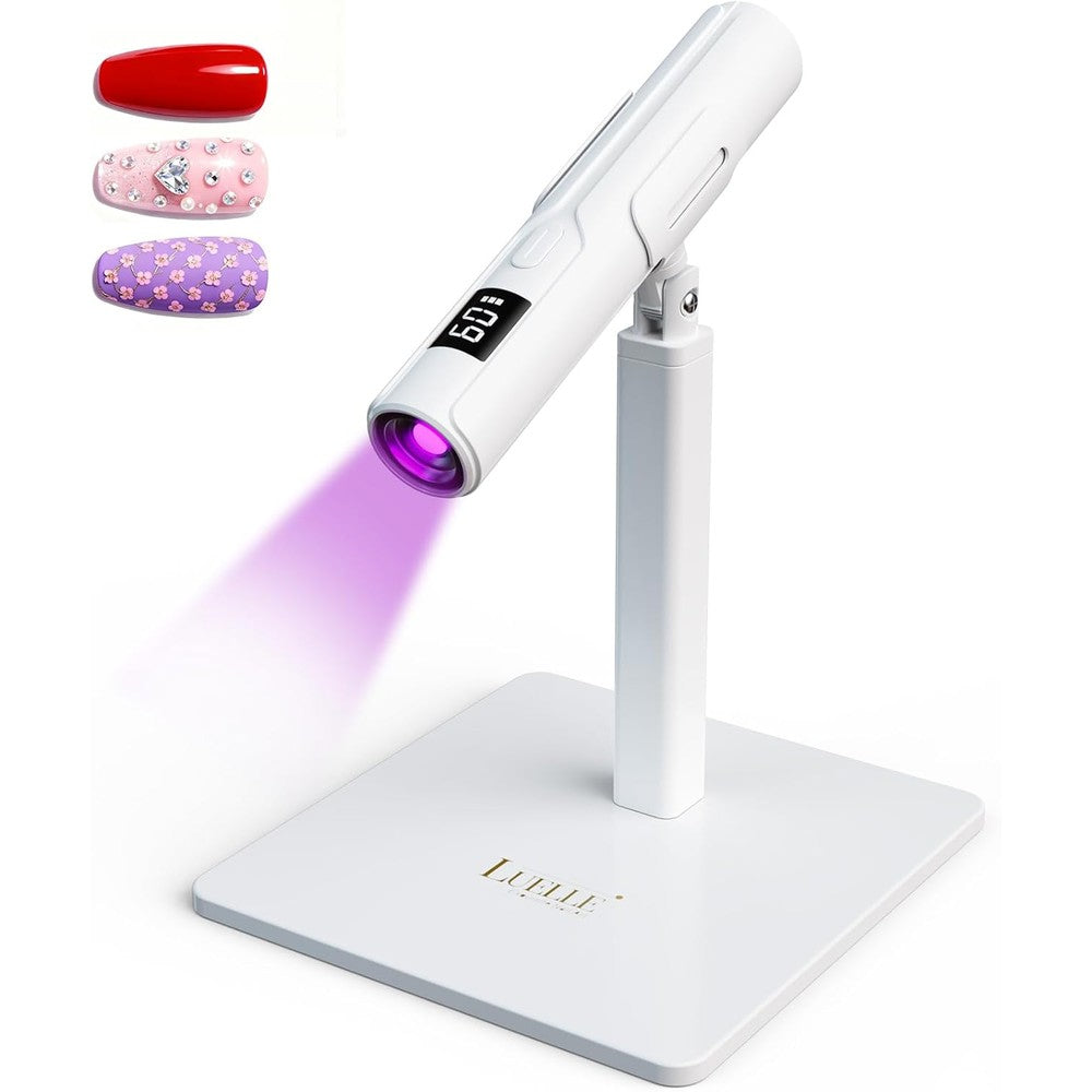 Urban Box Upgraded UV Nail Lamp with Premium Stand front view showing digital LCD screen and white sleek finish.