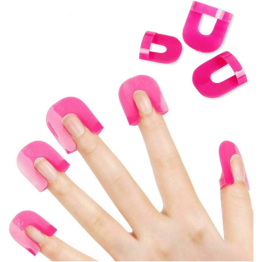 Fodlon curve shape spill proof nail polish protector holder front view showing pink reusable cuticle shields for manicures.