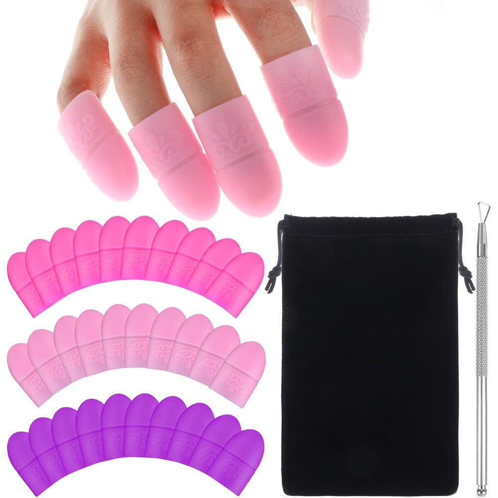 Piaopiaoniu 30 piece silicone nail polish protector set front view