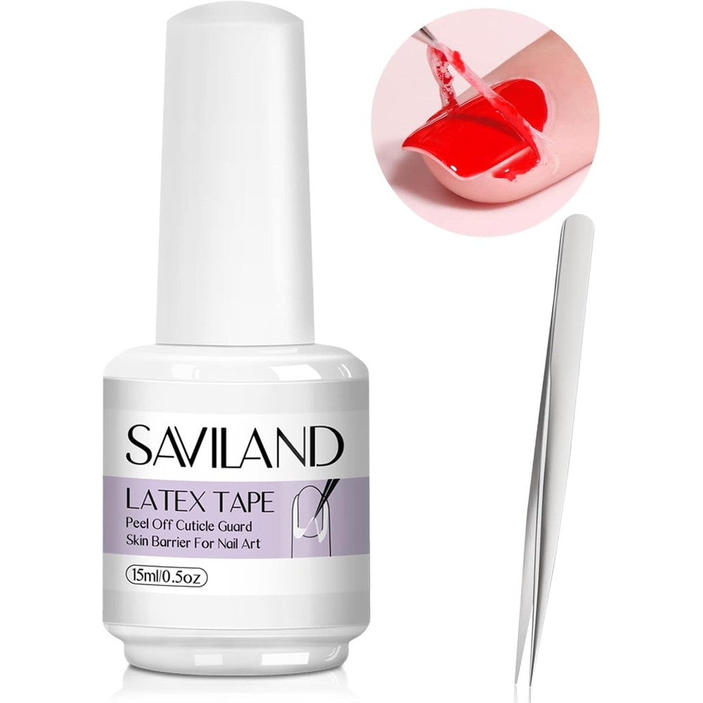 Saviland liquid latex for nails front view of fifteen milliliters white bottle with packaging box.