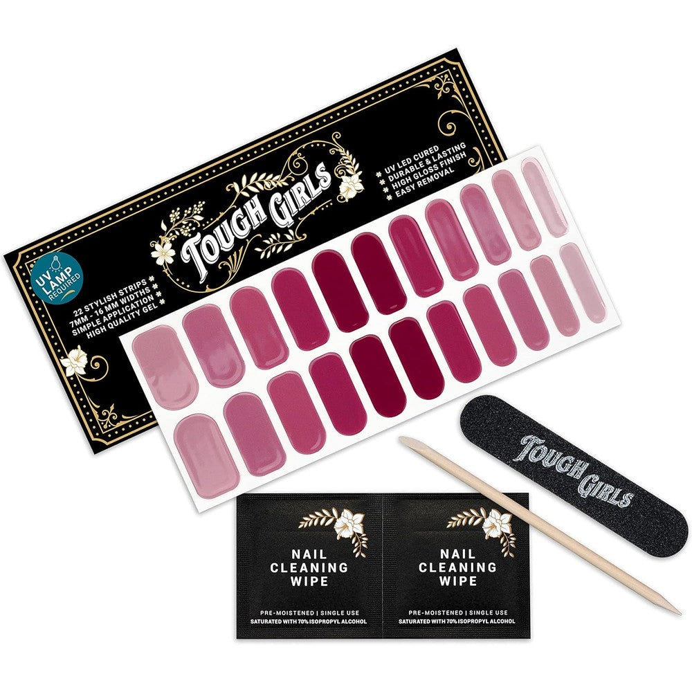 TOUGH GIRLS semi cured gel nail polish strips front view of Merlot Ombre packaging kit.