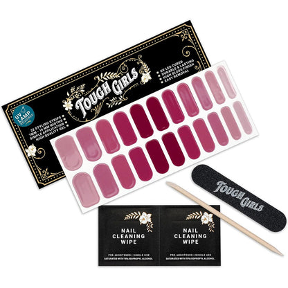 TOUGH GIRLS semi cured gel nail polish strips front view of Merlot Ombre packaging kit.