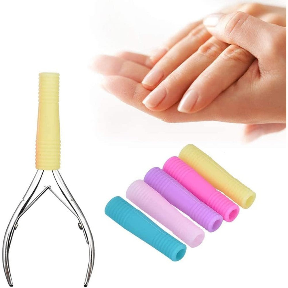 AKOAK silicone cuticle pliers protective sleeve front view showing six colorful caps.