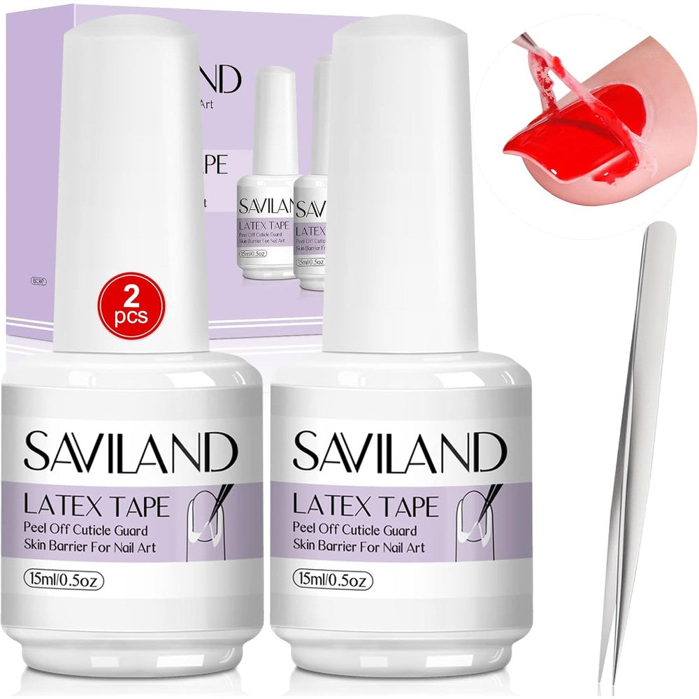 Saviland Liquid Latex for Nails front view packaging with tweezers for professional nail art protection