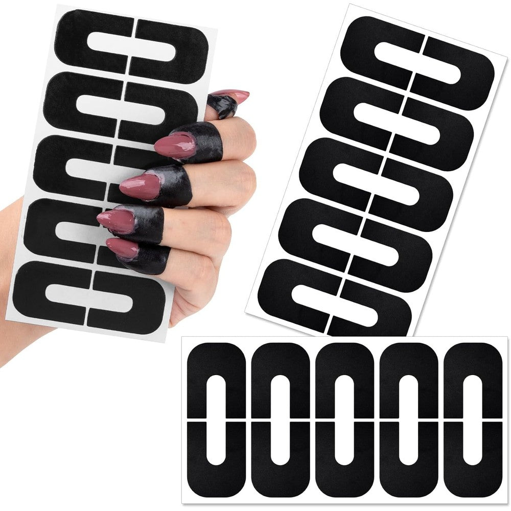 PAGOW 30 Pieces Nail Polish Protector front view showing black U-shaped stickers on a backing sheet.