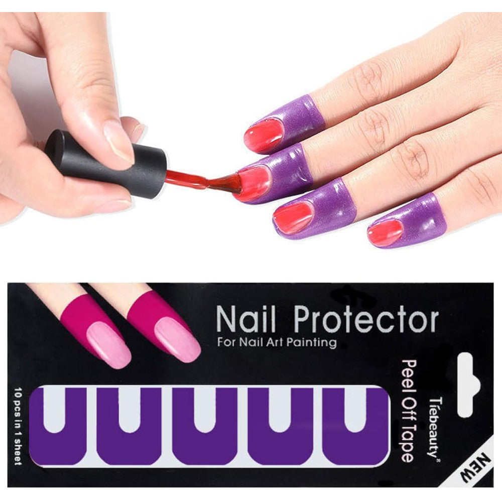 Candy Nails U-Shaped Nail Protector front view sheet showing pink peel-off adhesive finger guards for clean DIY manicures.