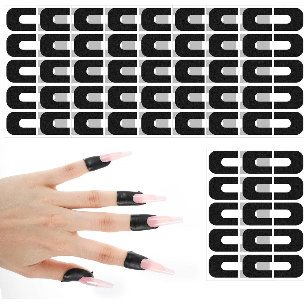 WEILUSI 100 Pcs U-shaped nail polish protector pack front view showing black finger barrier stickers