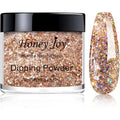 Honey Joy champagne glitter dip powder front view jar packaging