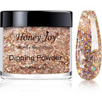 Honey Joy champagne glitter dip powder front view jar packaging