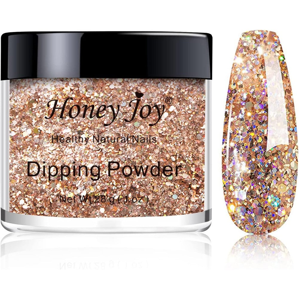 Honey Joy champagne glitter dip powder jar front view