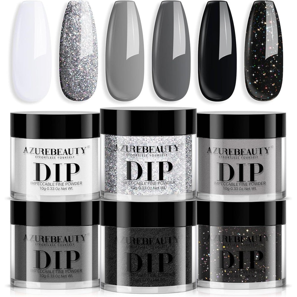 Azurebeauty dip powder nail basic set featuring 6 colors in jars.