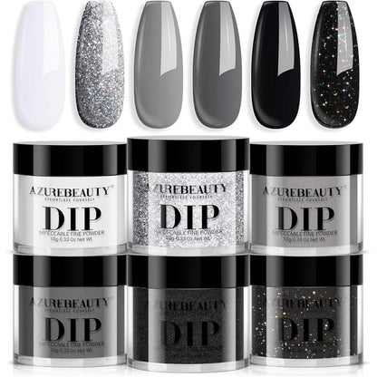 Azurebeauty dip powder nail basic set featuring 6 colors in jars.