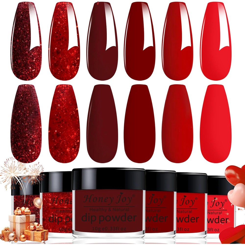 Honey Joy 6 Colors Classic Red Dip Powder Set front view