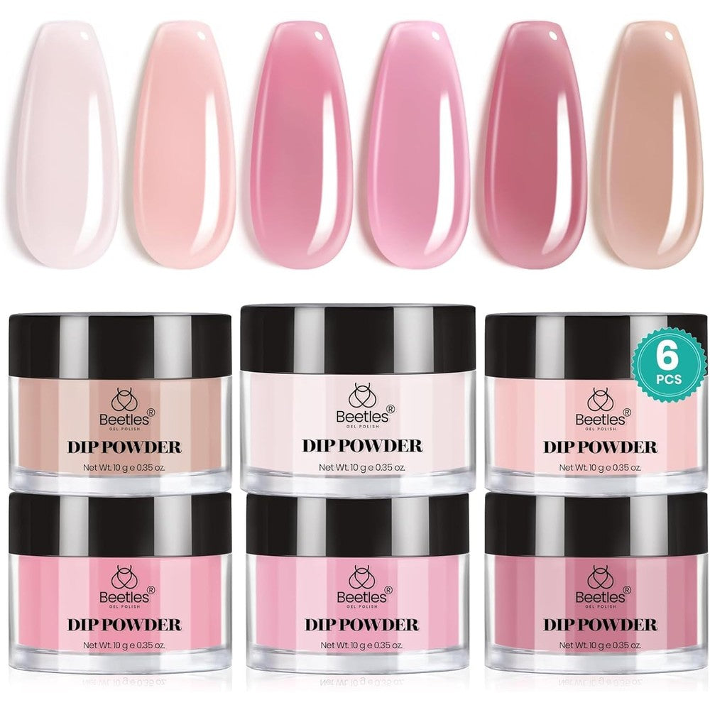 Beetles dip powder nail kit 6 color nude pink brown front view