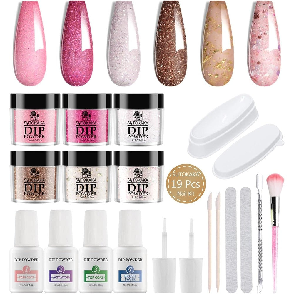 Sutokaka dip powder nail kit front view with 6 colors