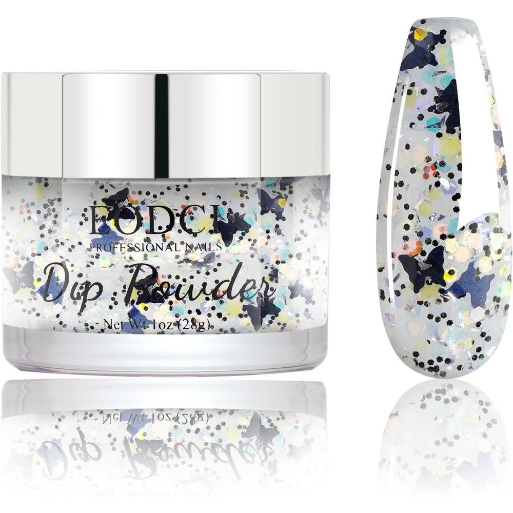 Fairy Glamor butterfly glitter silver dip powder jar front view