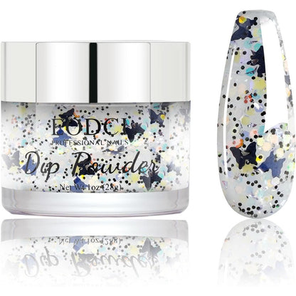 Fairy Glamor butterfly glitter silver dip powder jar front view