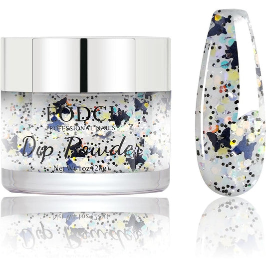 Fairy Glamor butterfly glitter silver dip powder jar front view