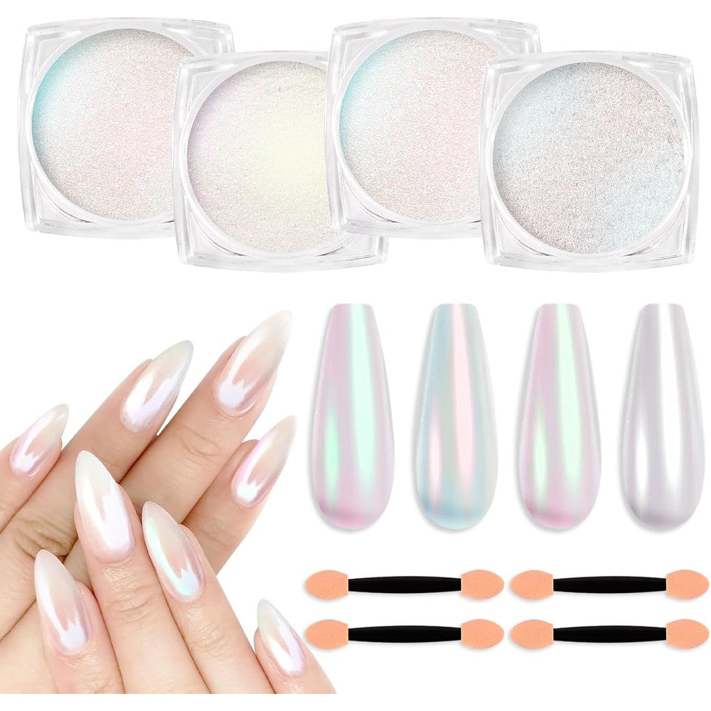 Siusio 4 Colors Chrome Nail Powder kit front view with jars and applicators