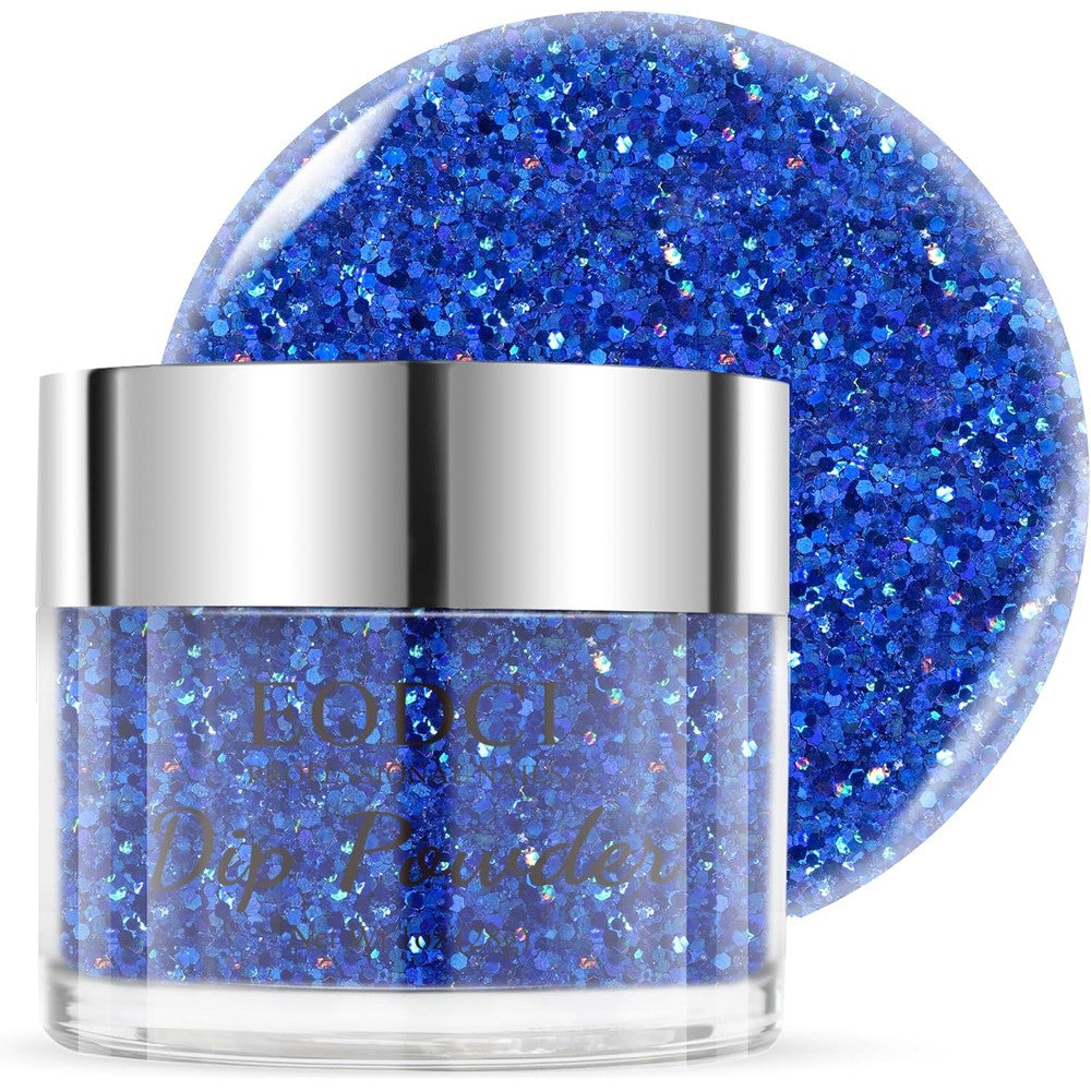 Eodci glitter blue dip powder jar front view