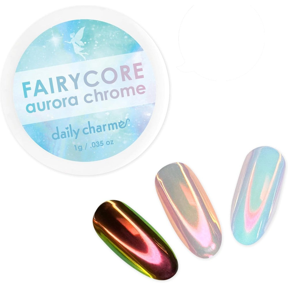 Daily Charme Fairycore Aurora Chrome Powder jar front view for iridescent nail art