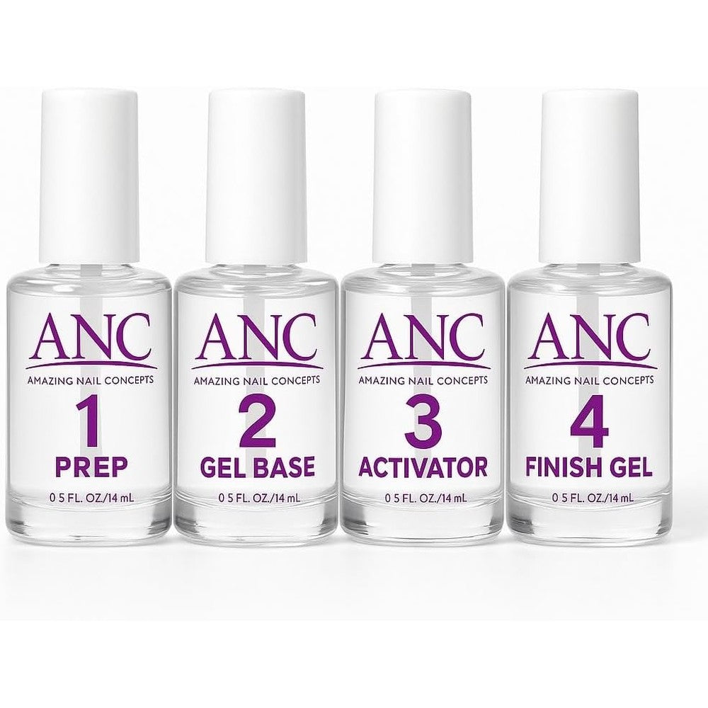 Amazing Nail Concepts dip powder liquid system 4 bottle set front view