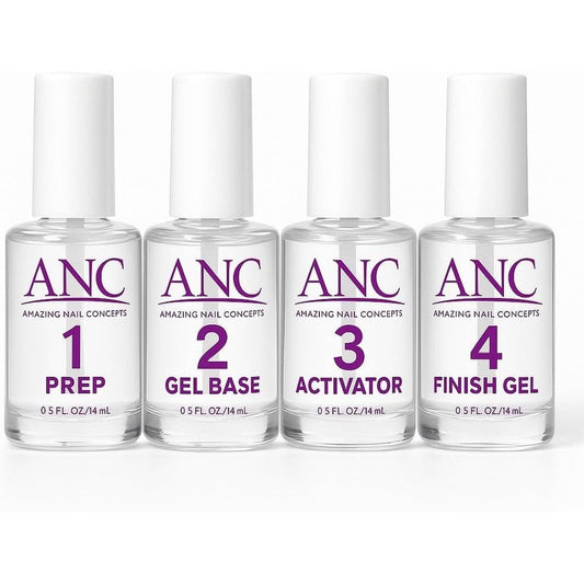 Amazing Nail Concepts dip powder liquid system 4 bottle set front view