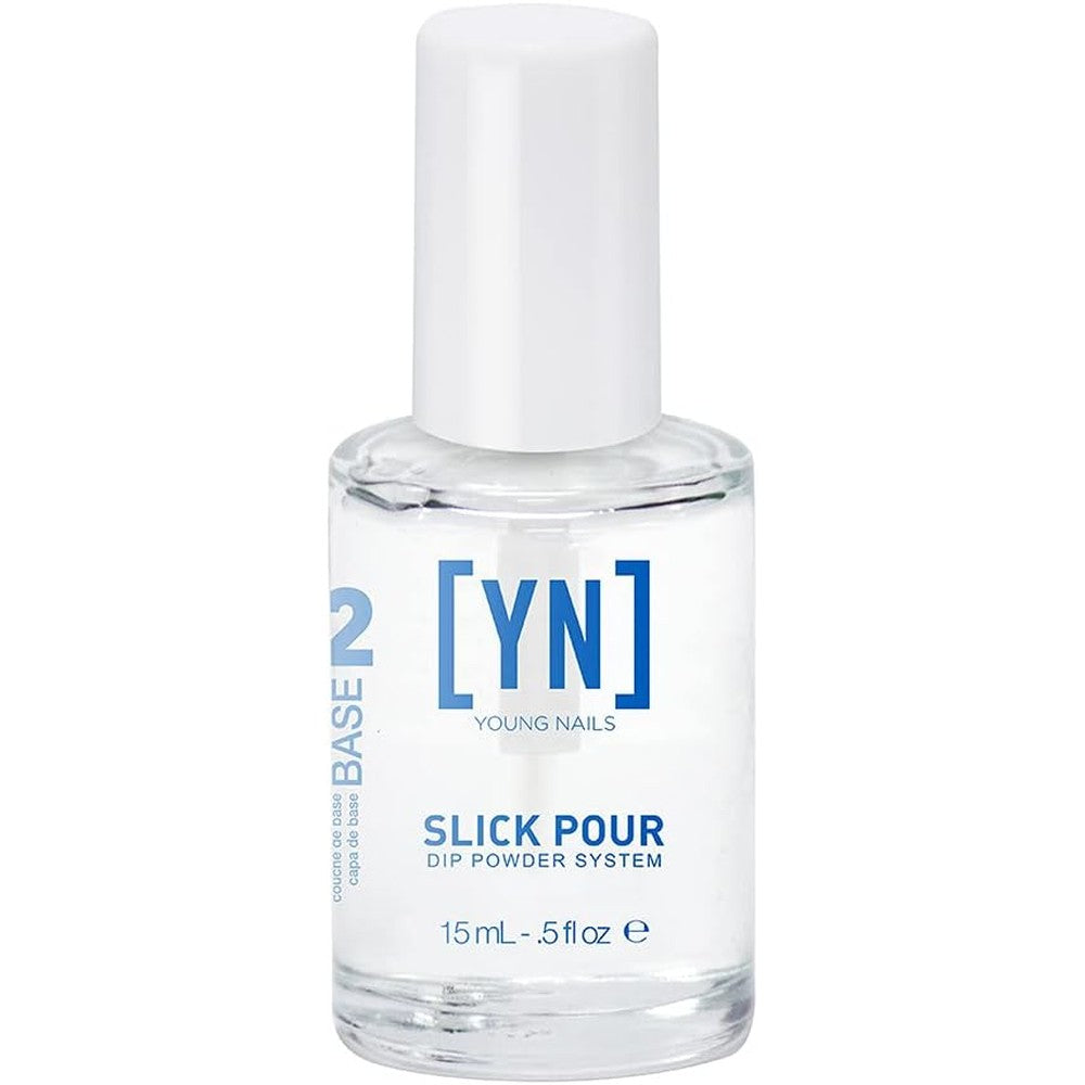 Young Nails Slickpour Base step two bottle front view professional acrylic dip powder adhesive