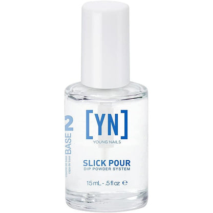 Young Nails Slickpour Base step two bottle front view professional acrylic dip powder adhesive