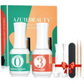 Azurebeauty dip powder liquid set front view featuring bottles and tools