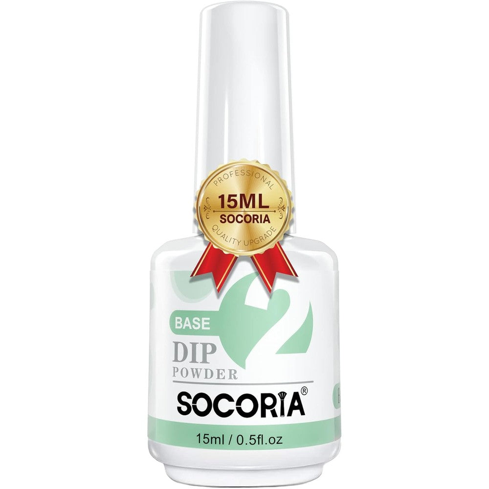 SOCORIA Dip Powder Base Coat fifteen milliliters front view bottle for salon quality manicures