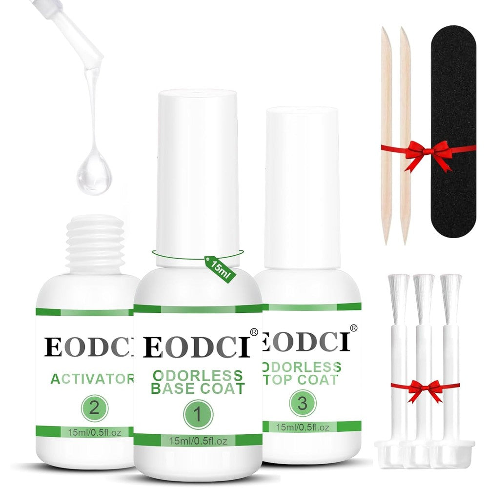 Eodci low odor dip powder nail kit three piece liquid bottle front view