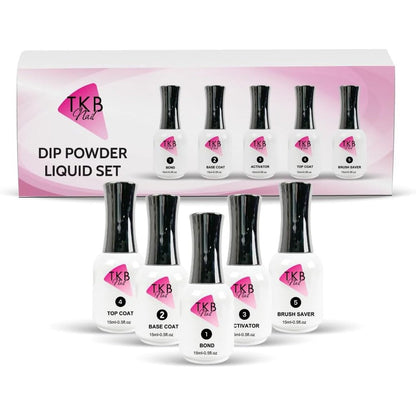 TKB Trading Nail Dip Powder Liquid Set front view showing five essential bottles