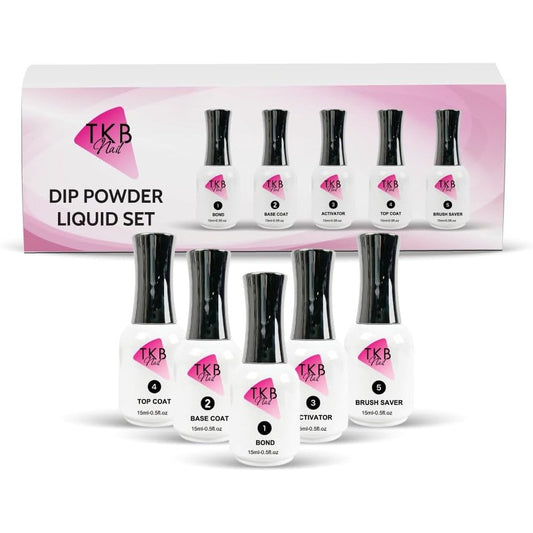 TKB Trading Nail Dip Powder Liquid Set front view showing five essential bottles