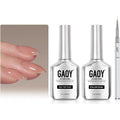 Gaoy glassy gel top coat and rubber base set front view bottles