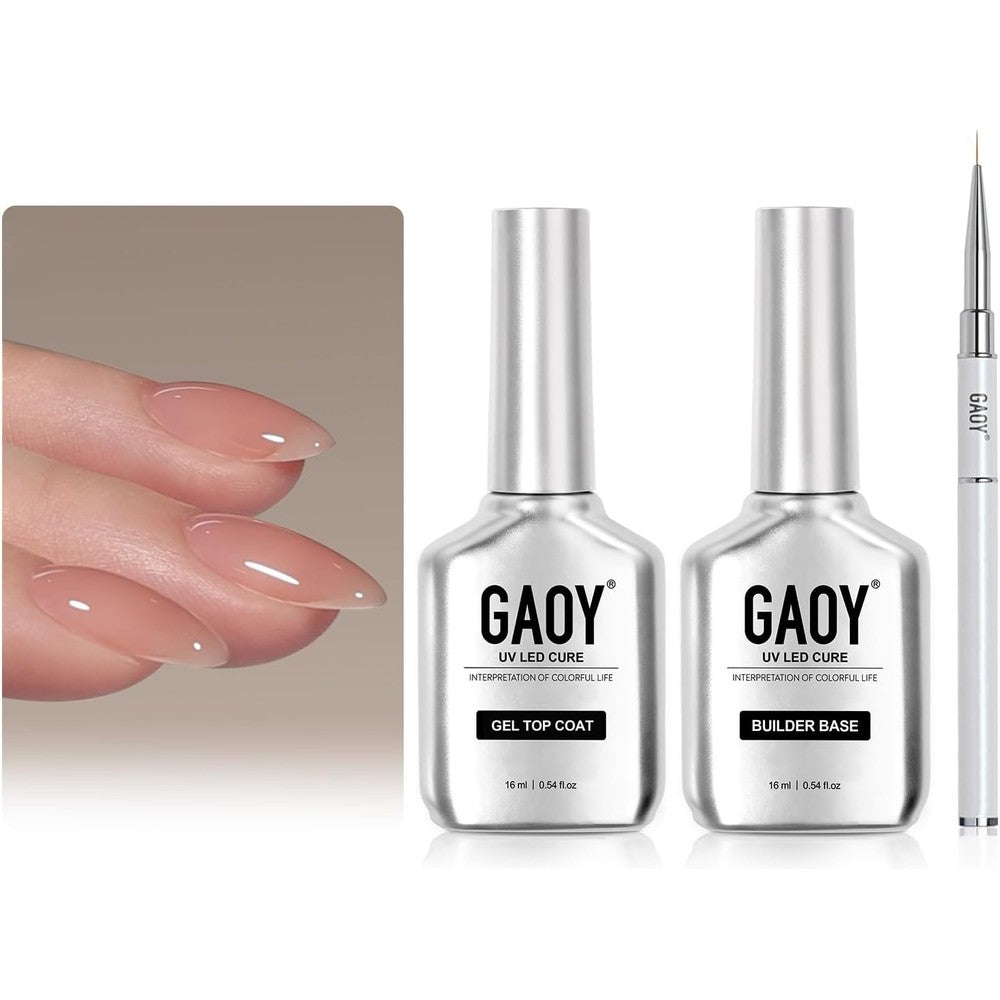 Gaoy 2 piece glassy gel top coat and rubber base set front view