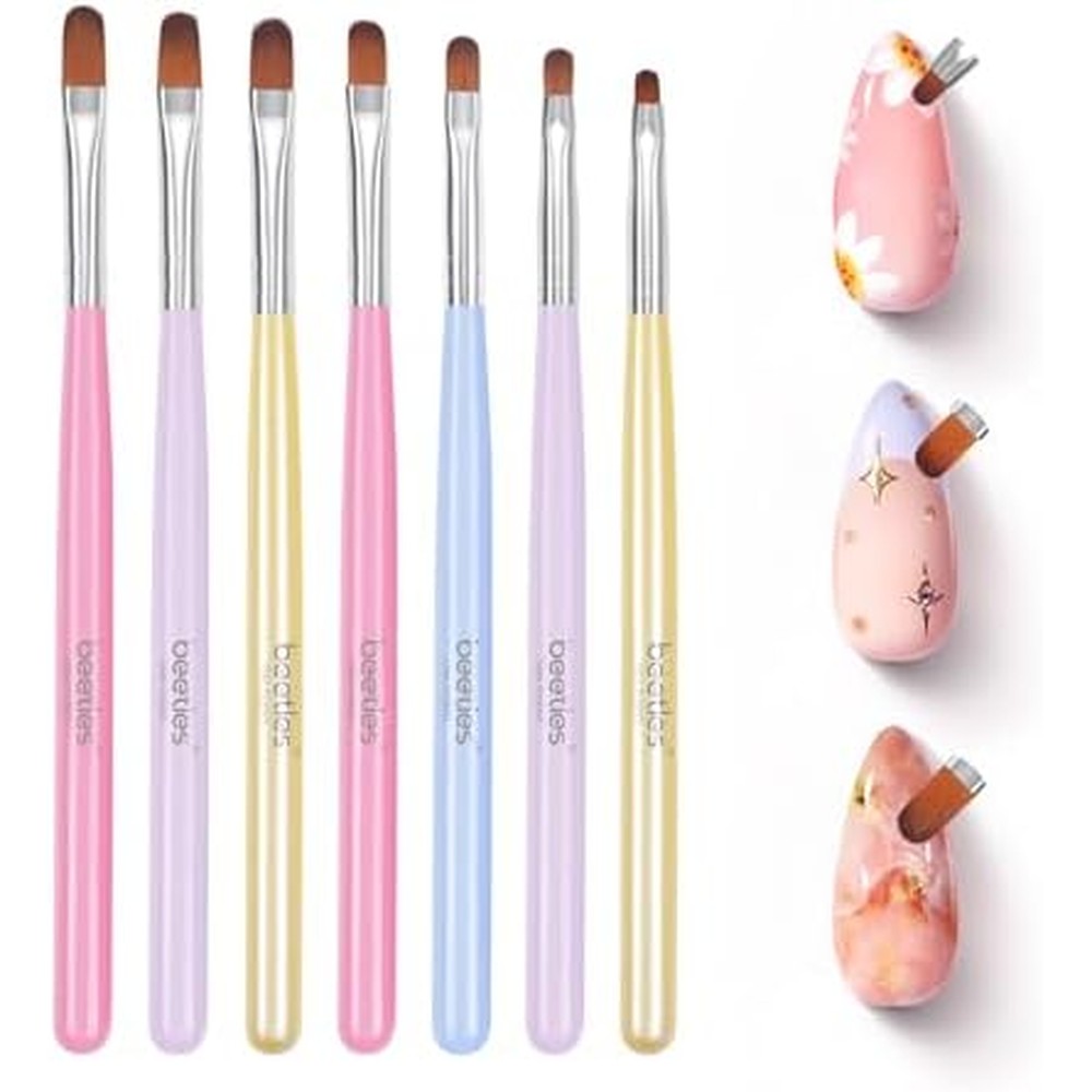Beetles Gel Polish UV Gel Nail Brush 7 Count set showing the premium wooden handles and nylon bristles in a front view arrangement.
