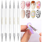 SAVILAND Quick Paint Dotting Tools Nail Art Pen five piece kit front view showcasing transparent handles and multi size tips.