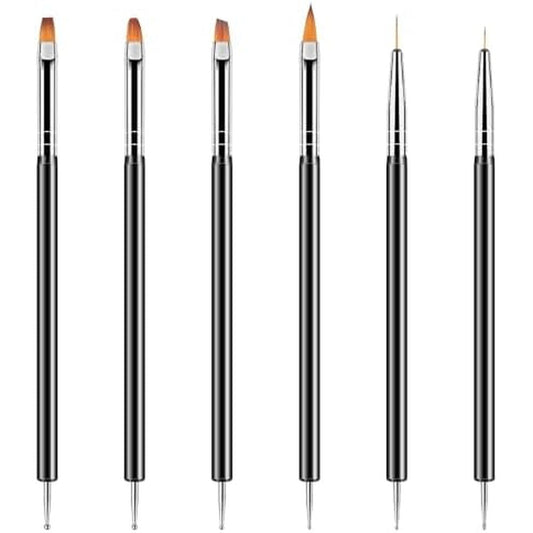 Artdone double ended nail dotting tools kit showing six black pens with varied brush heads.